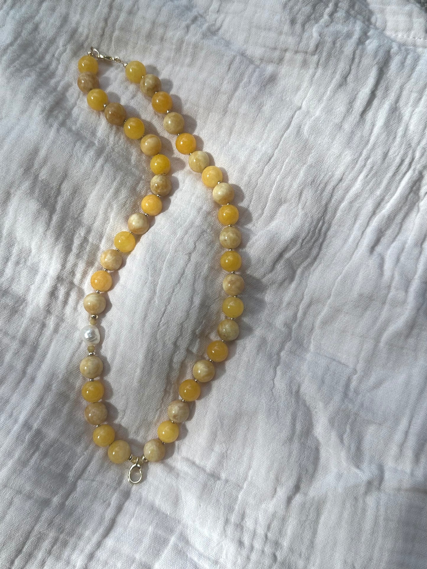 Yellow Jade Beaded Necklace (Gold & Silver)