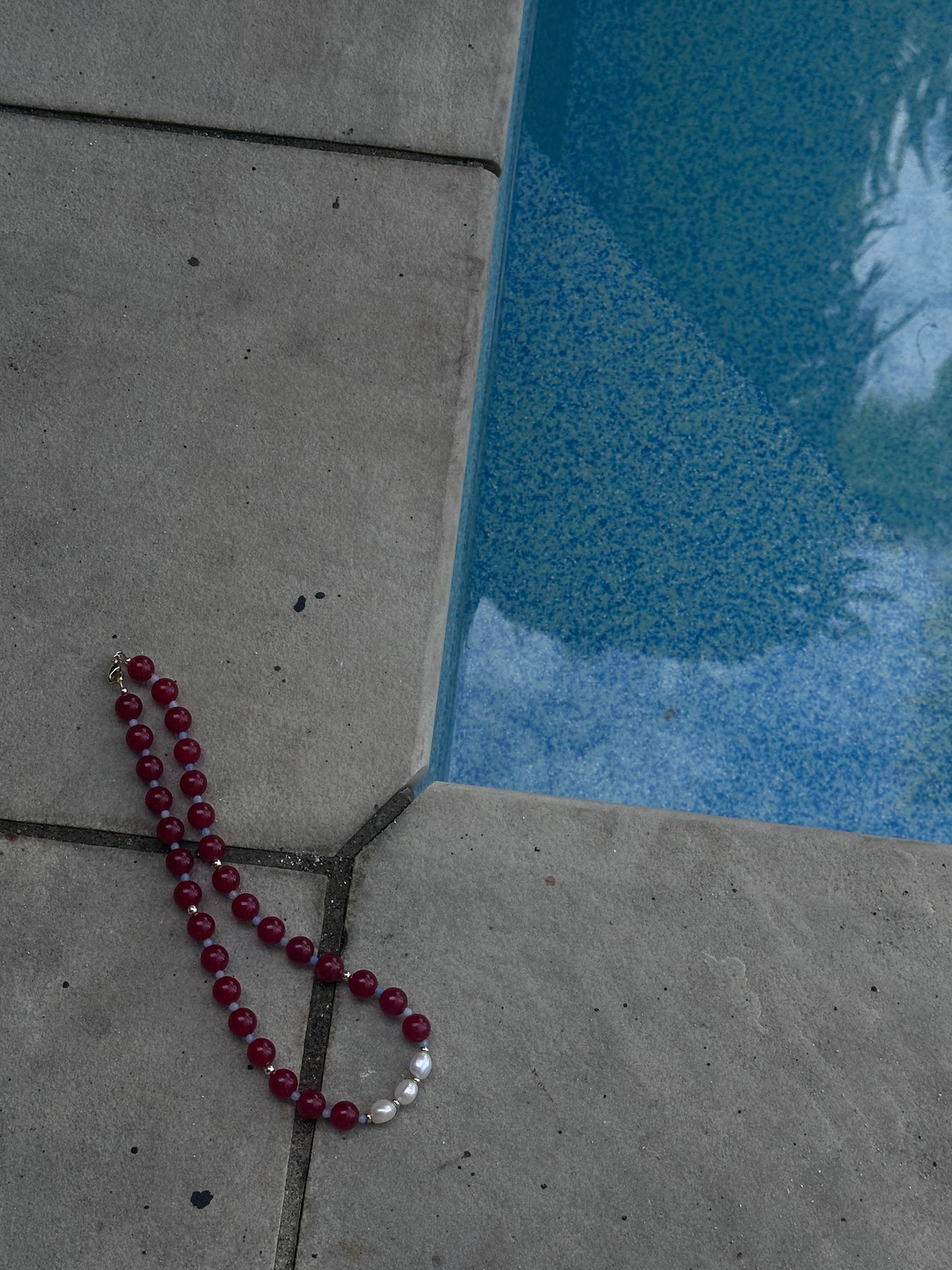 Red Beaded Necklace (Gold & Silver)