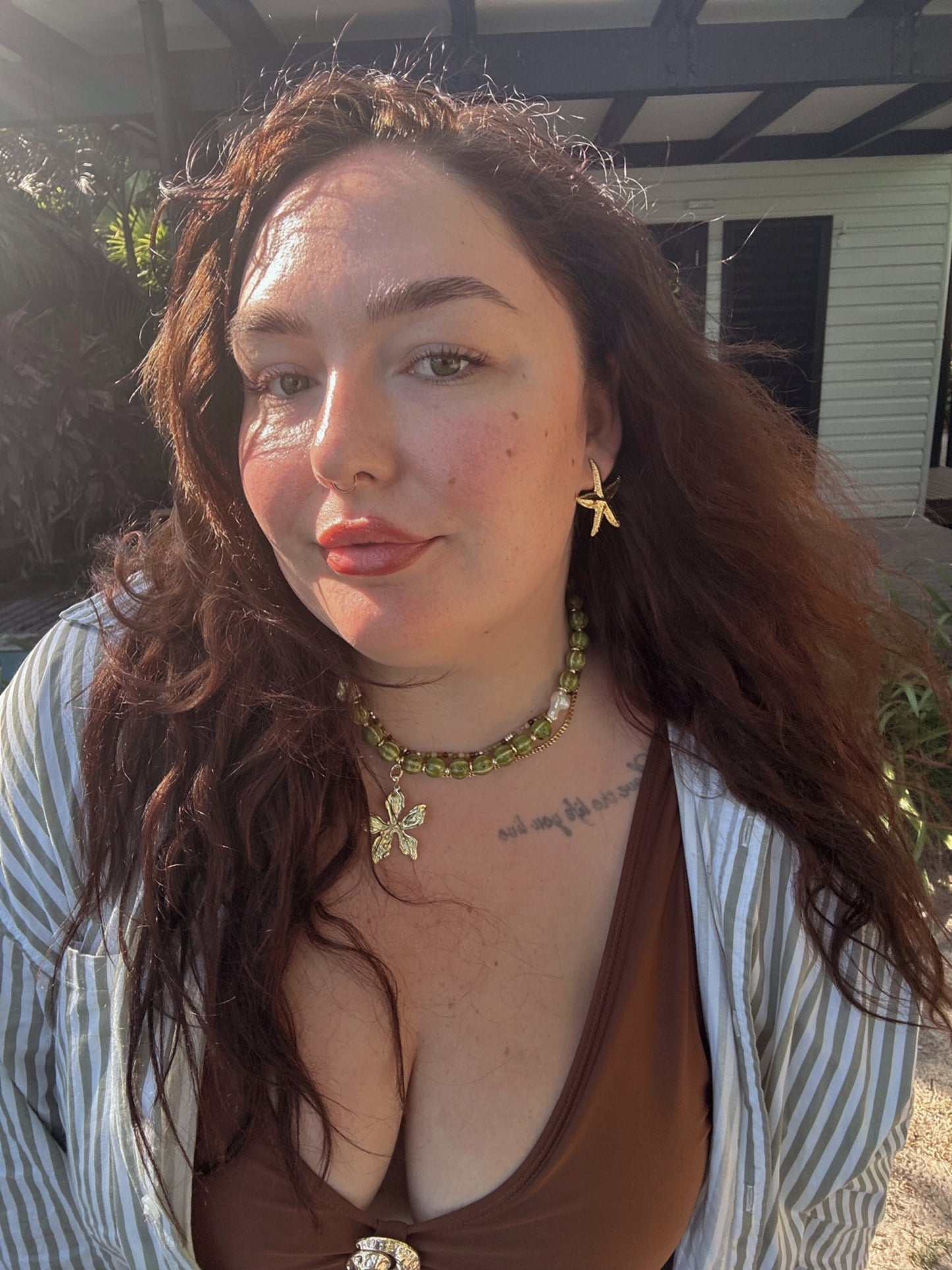 Green dainty Beaded Necklace (Gold & Silver)