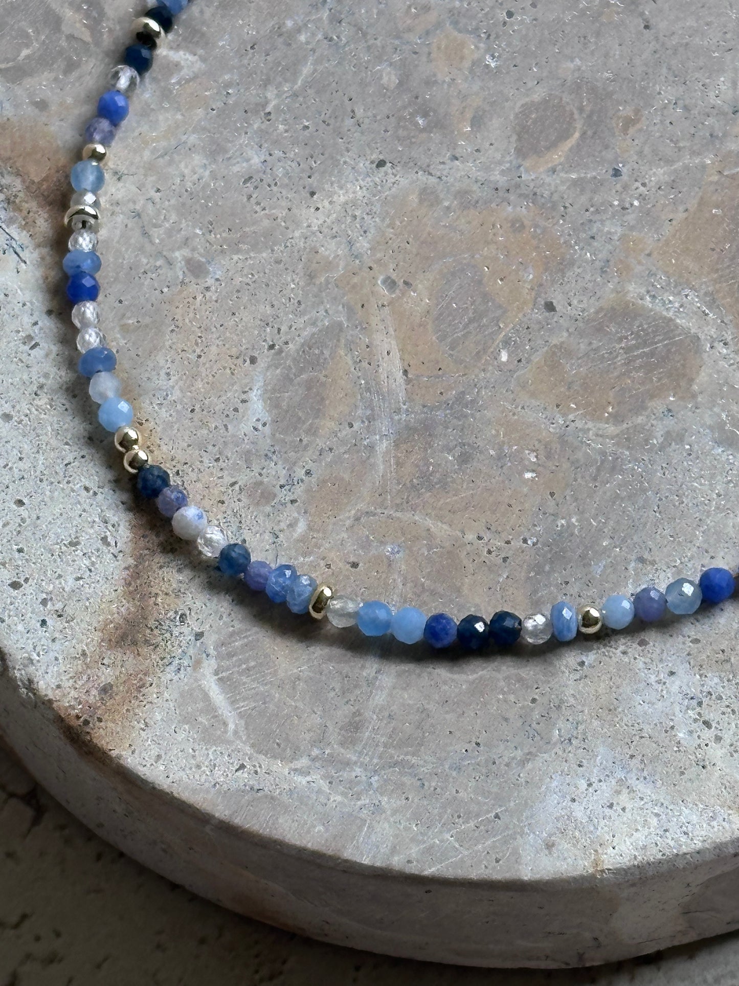 Blue dainty Beaded Necklace (Gold & Silver)