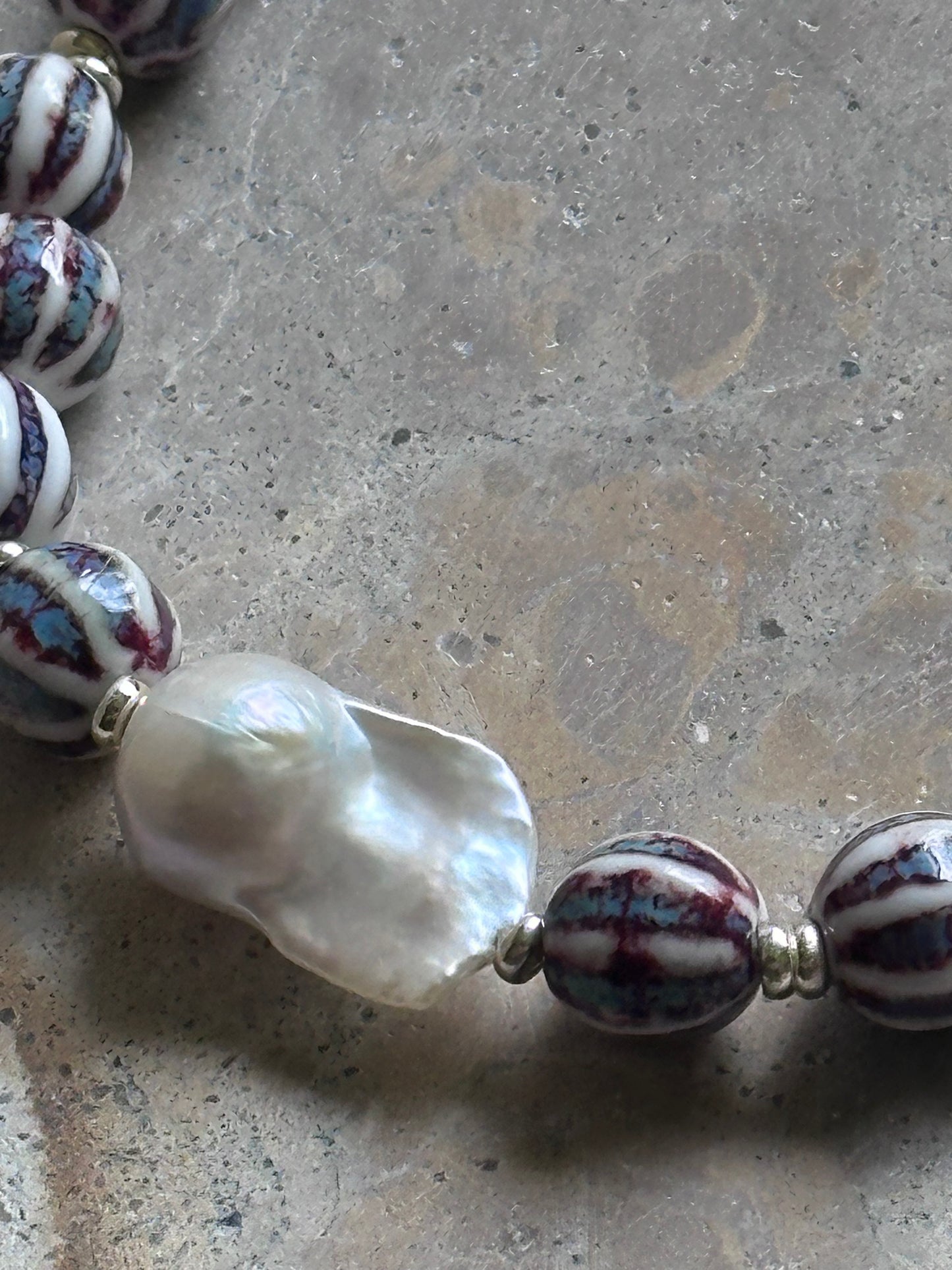 Purple Stripe Beaded Necklace (Gold & Silver)
