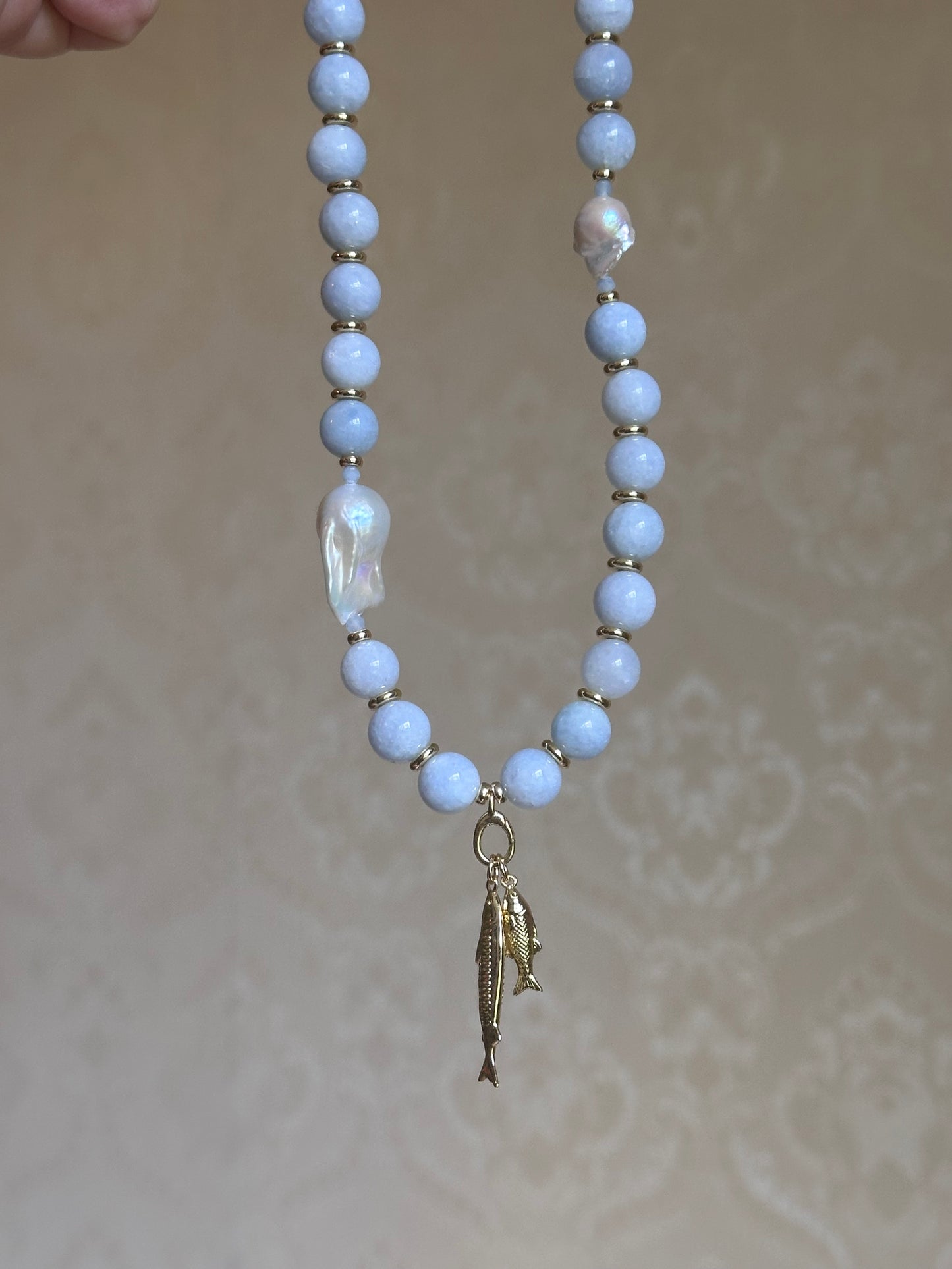 Blue Beaded Necklace (Gold & Silver)