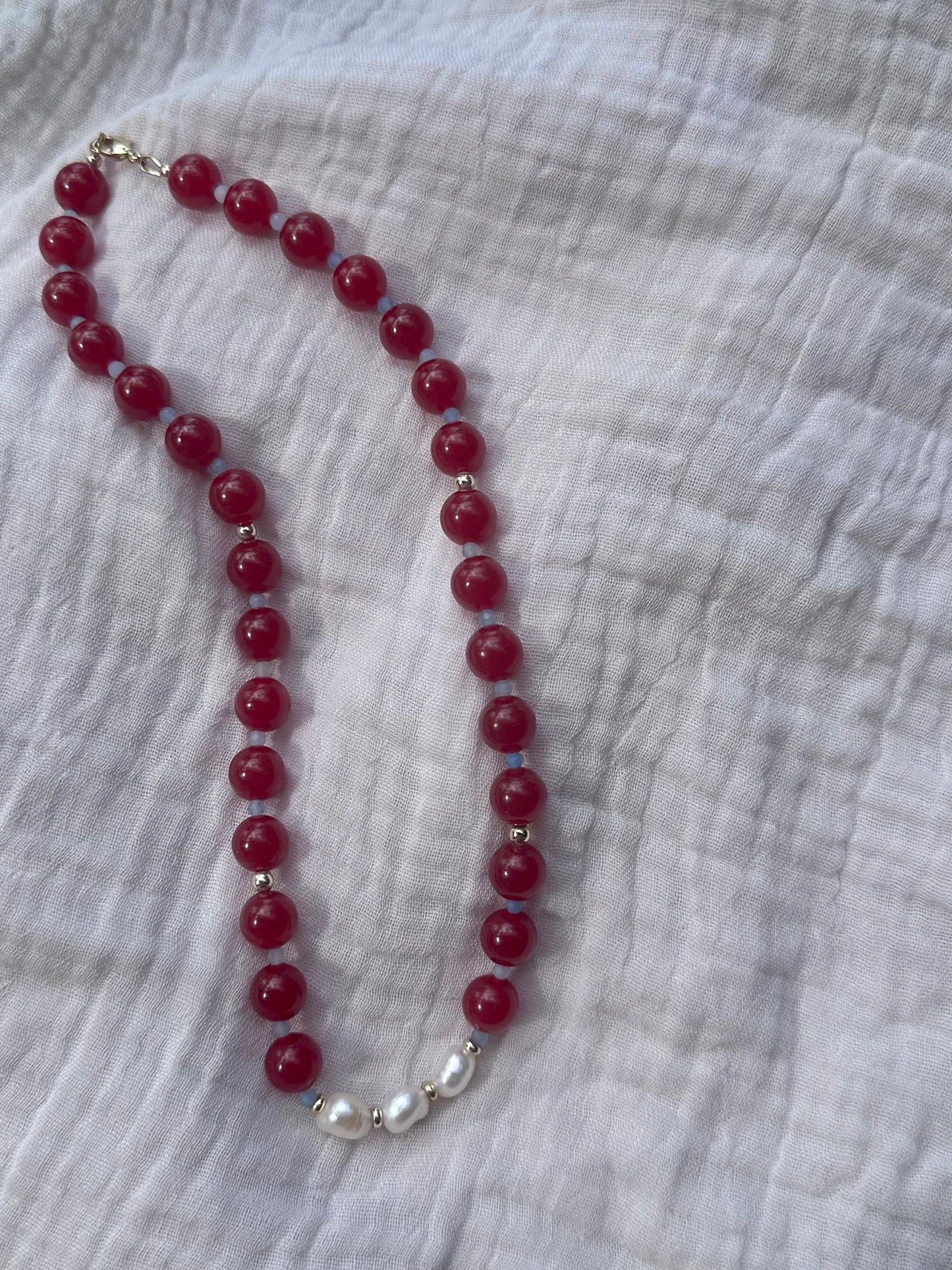 Red Beaded Necklace (Gold & Silver)