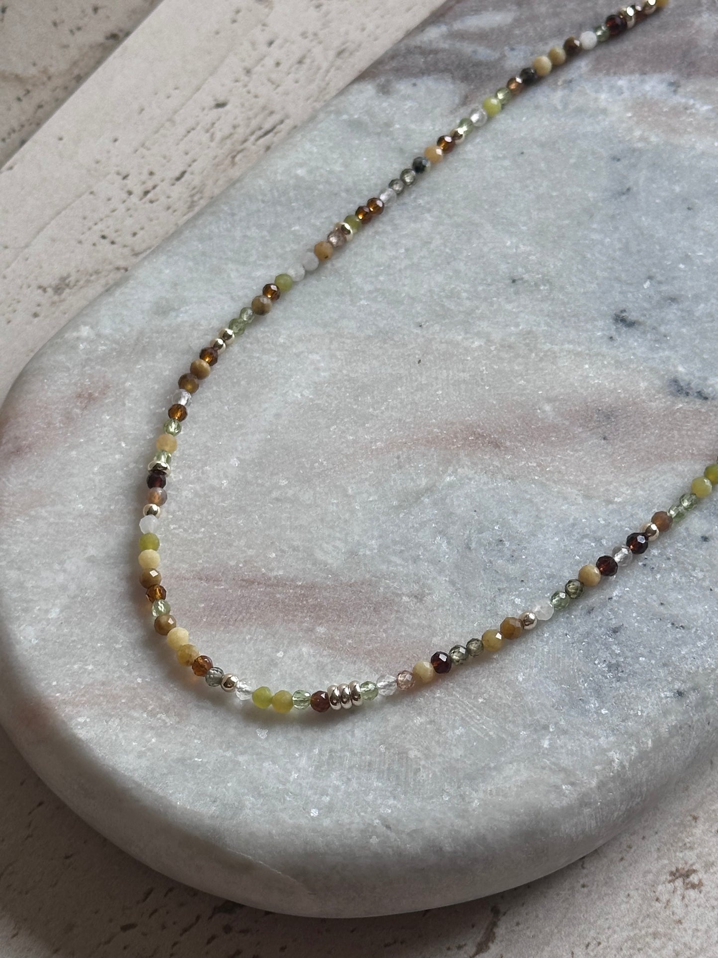 Green dainty Beaded Necklace (Gold & Silver)