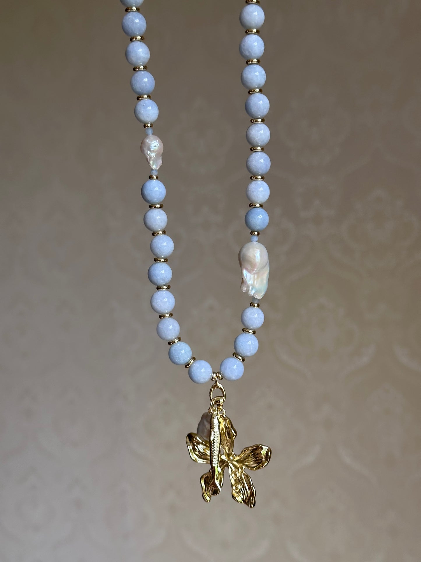 Blue Beaded Necklace (Gold & Silver)