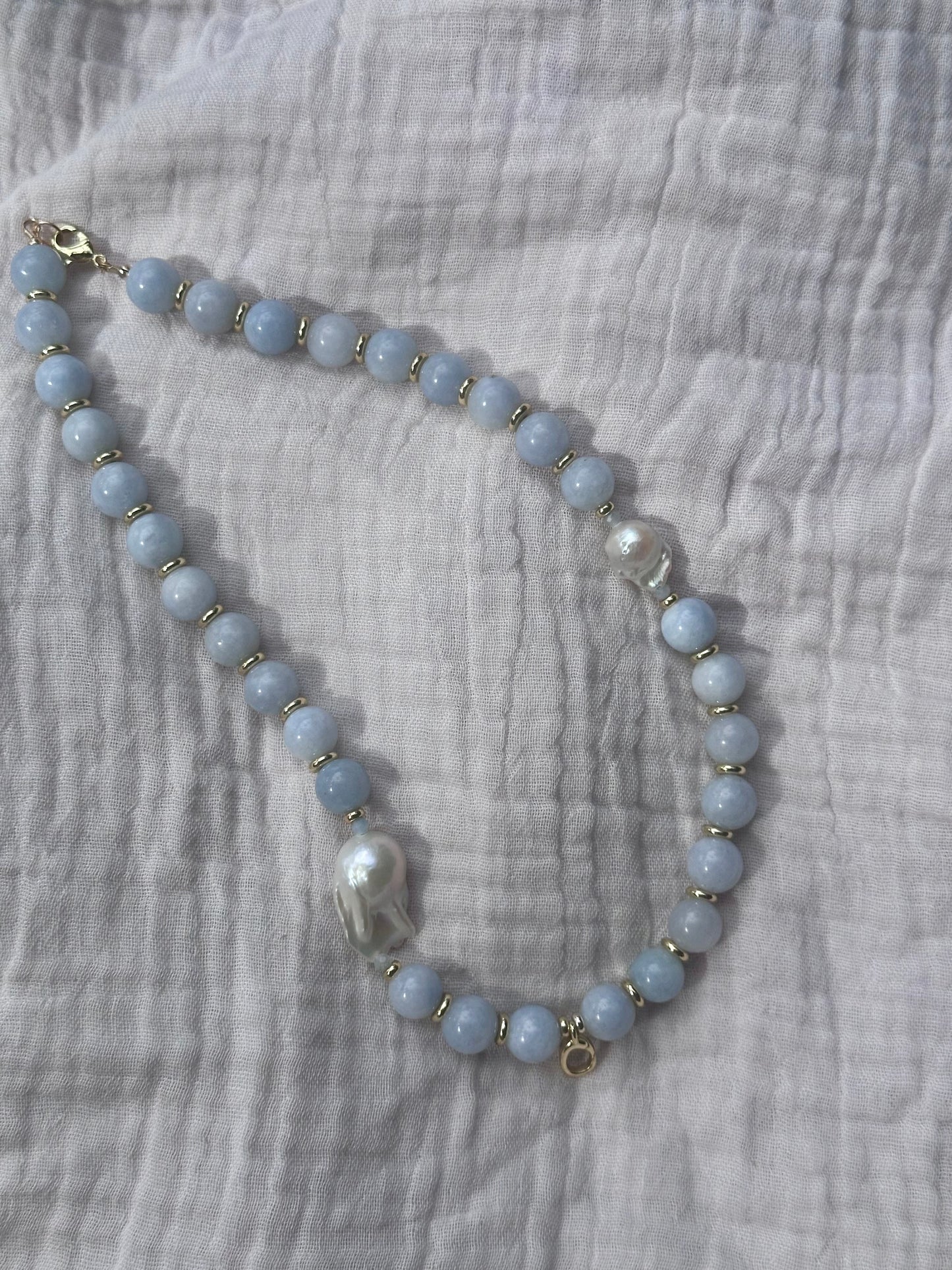 Blue Beaded Necklace (Gold & Silver)