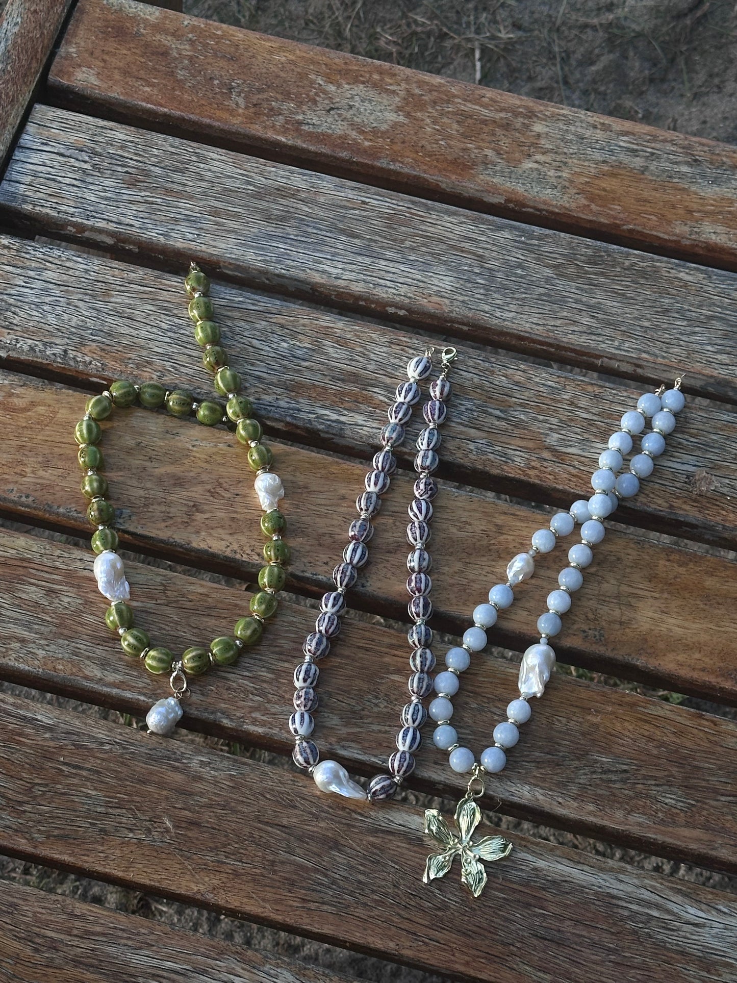 Blue Beaded Necklace (Gold & Silver)