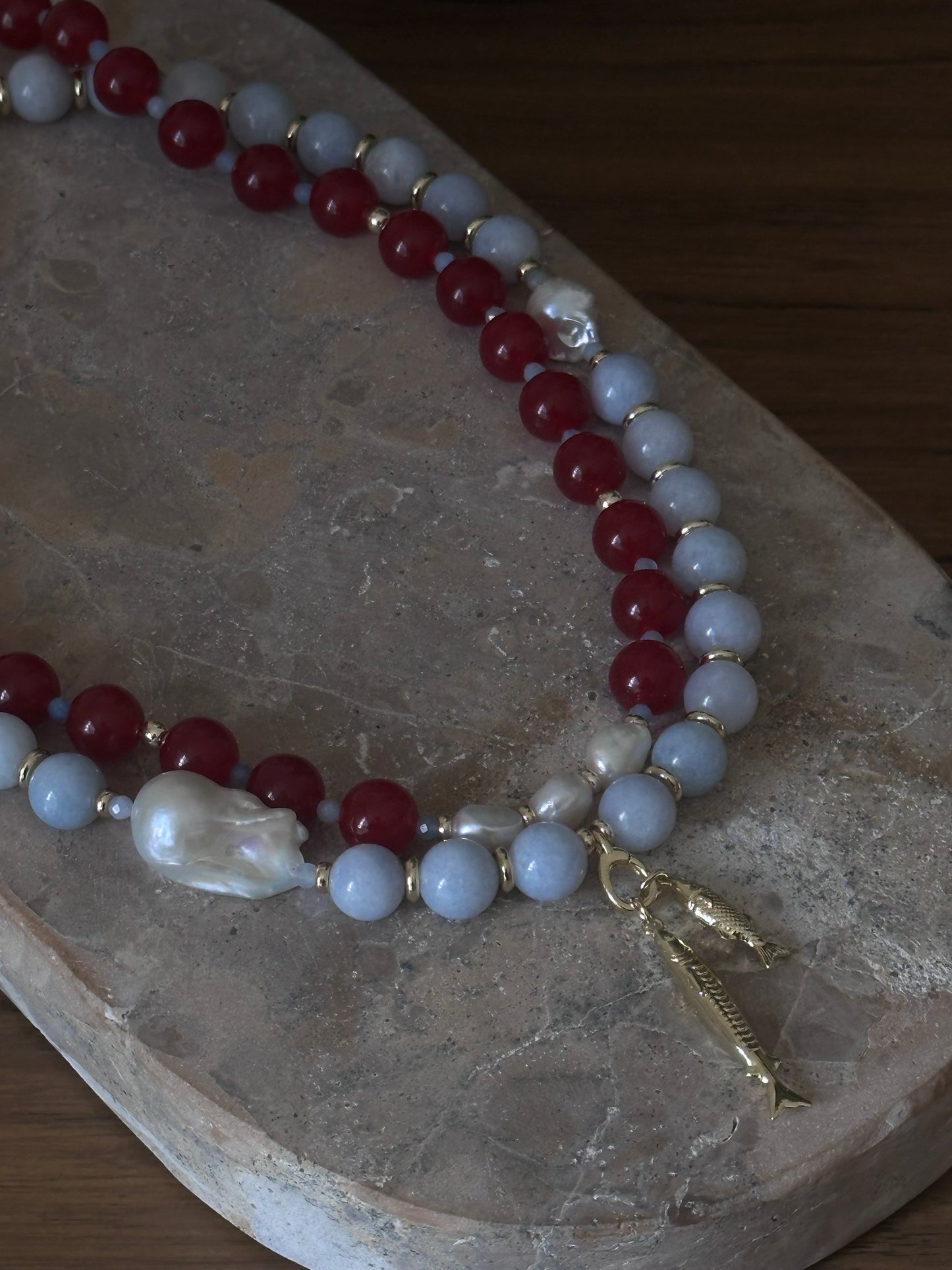 Blue Beaded Necklace (Gold & Silver)