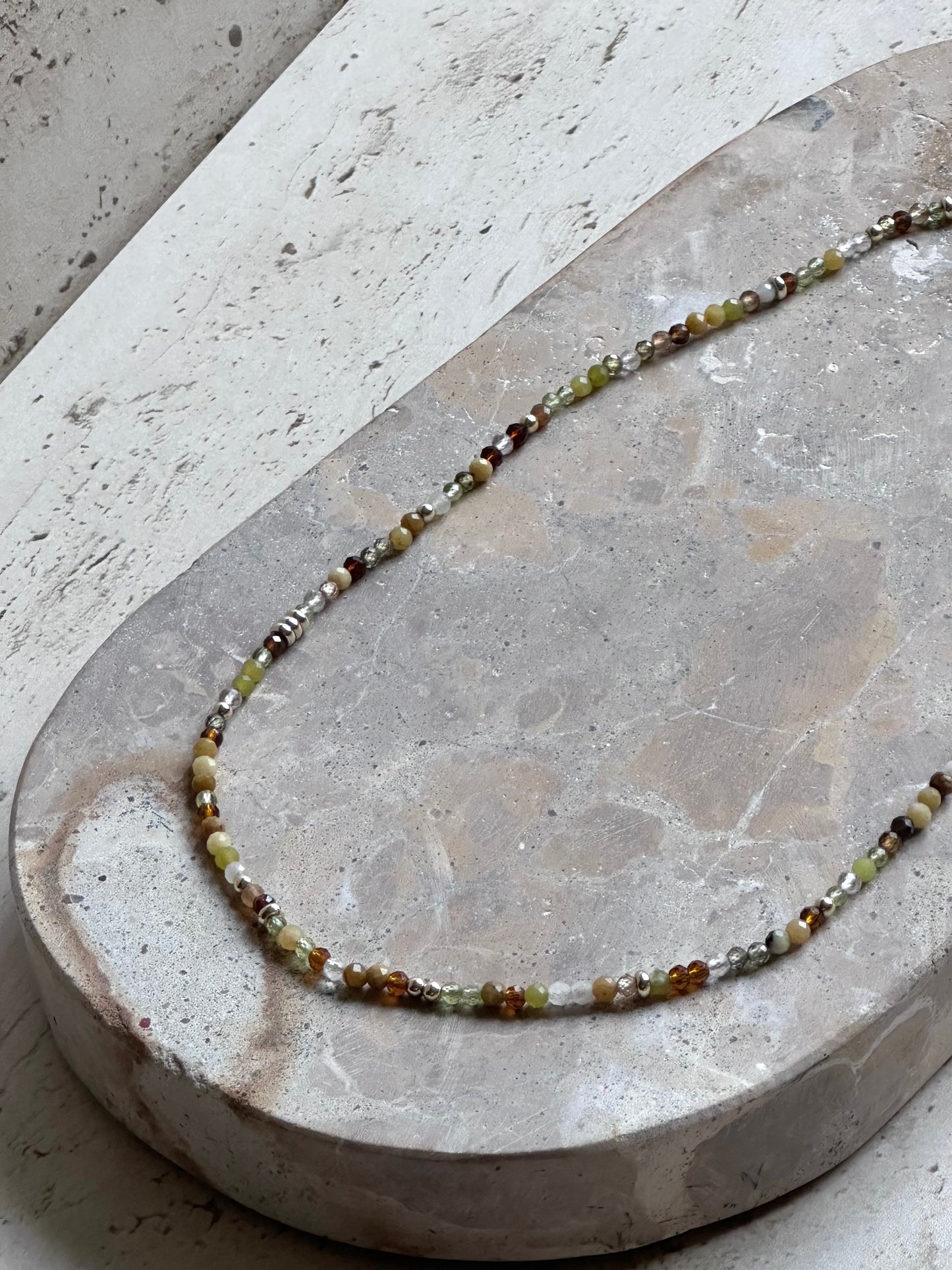 Green dainty Beaded Necklace (Gold & Silver)