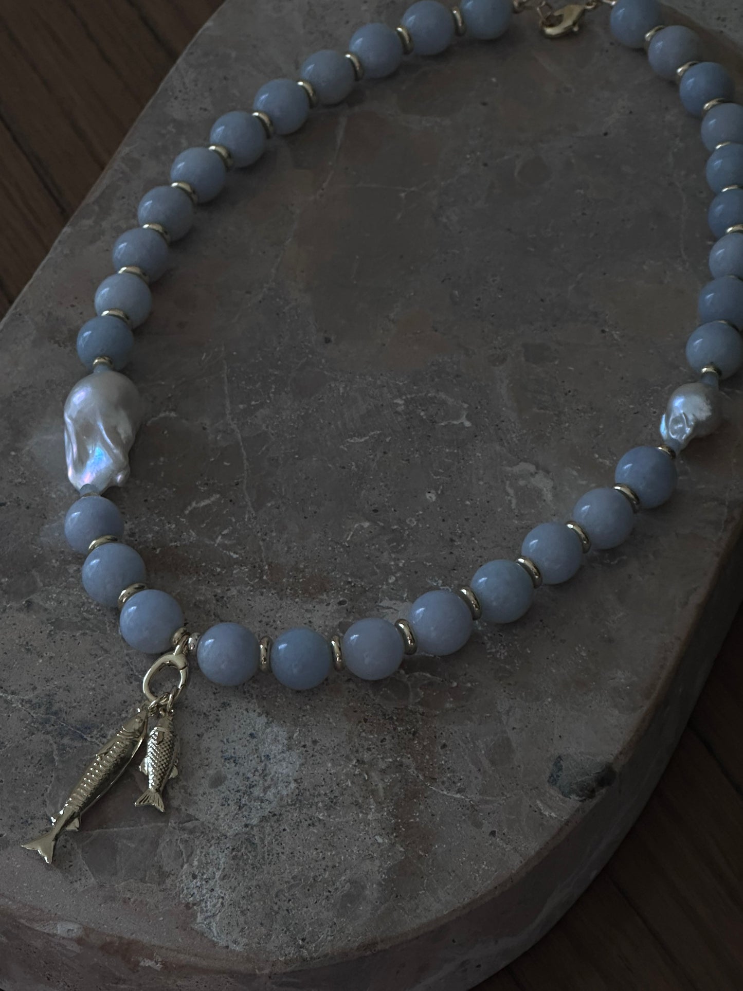 Blue Beaded Necklace (Gold & Silver)