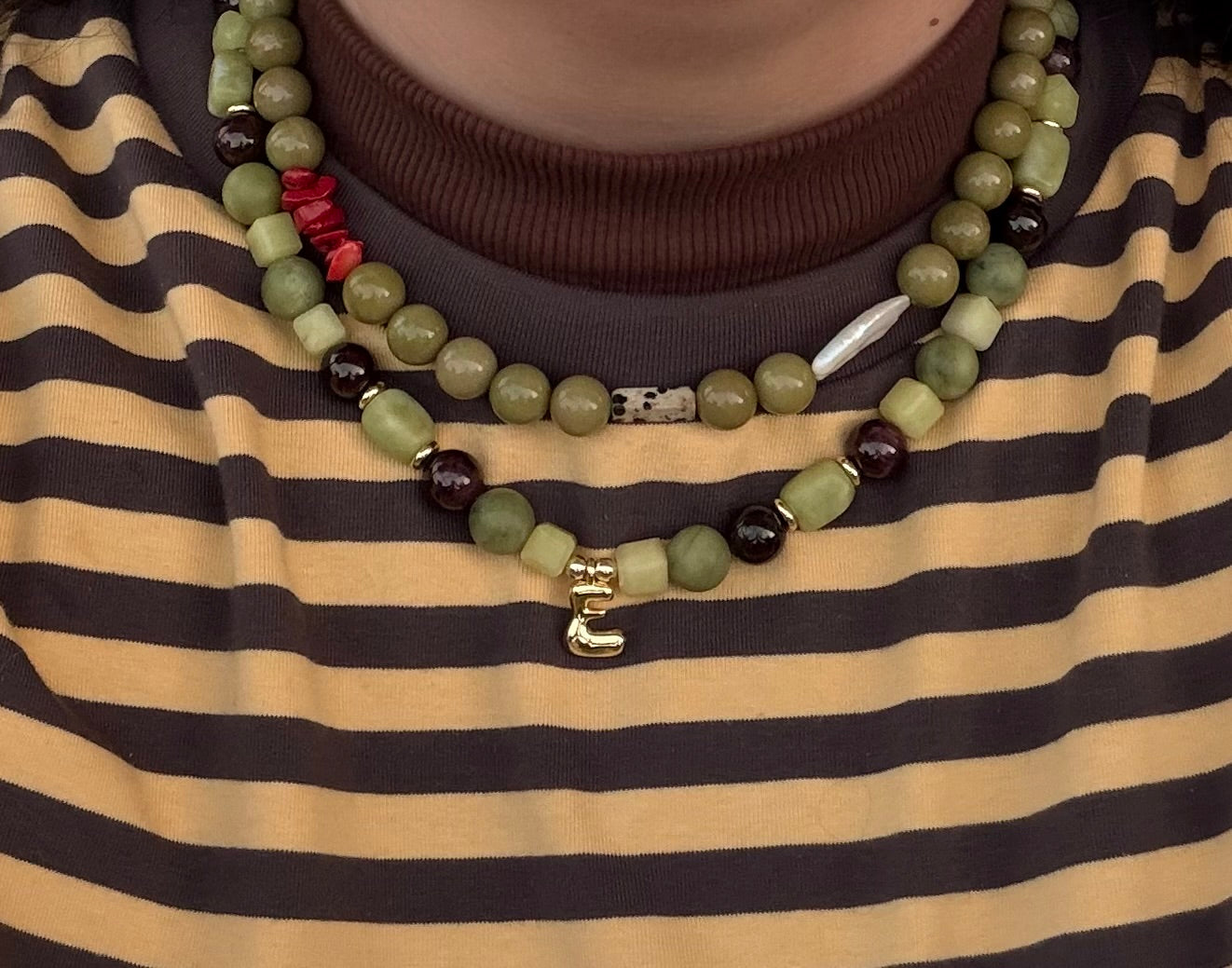 Initial Pendant Beaded Necklace
