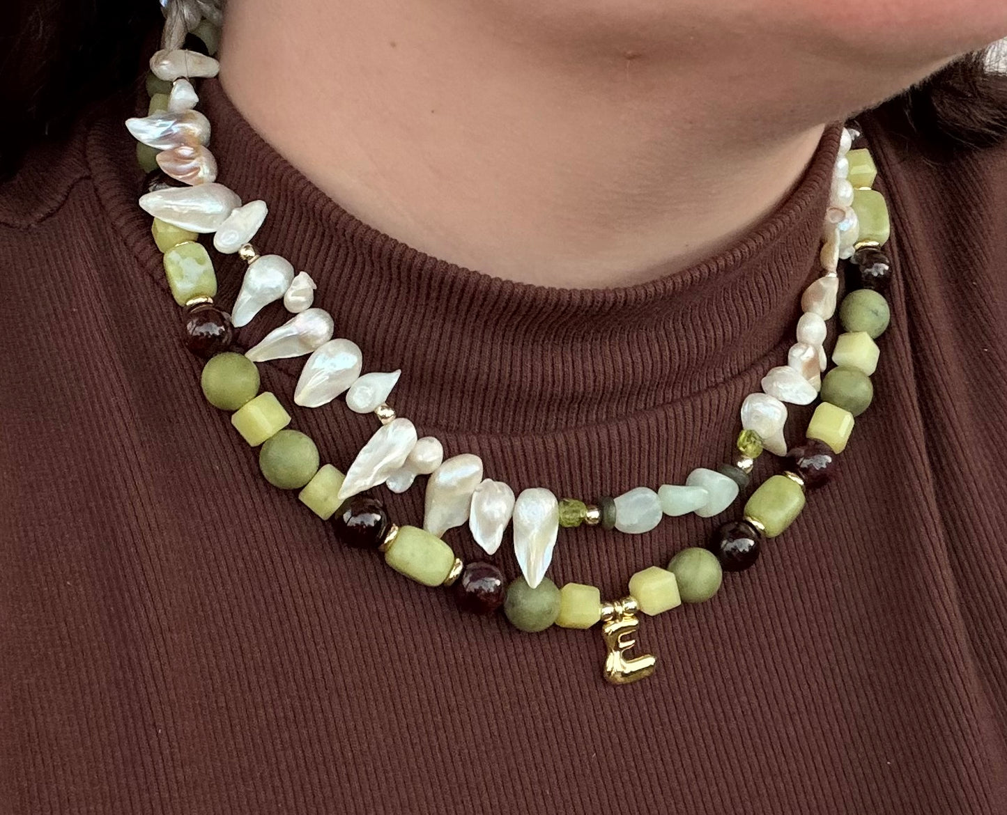 Initial Pendant Beaded Necklace